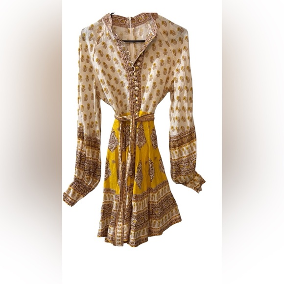 Zimmermann Yellow and Cream Long Sleeve Dress 100% linen - Picture 5 of 7